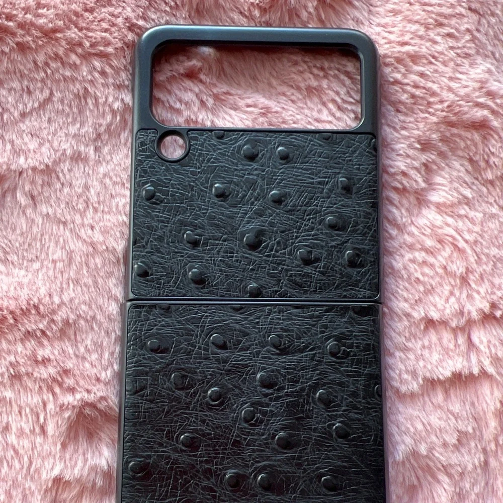 For Samsung Galaxy z flip 3 5G phone case genuine leather ostrich pattern